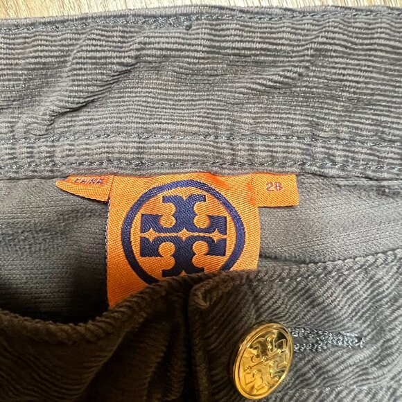 Tory Burch Corduroy Pants Women's 28 Gray Super Skinny Stretch Gold Rivets - Picture 7 of 7